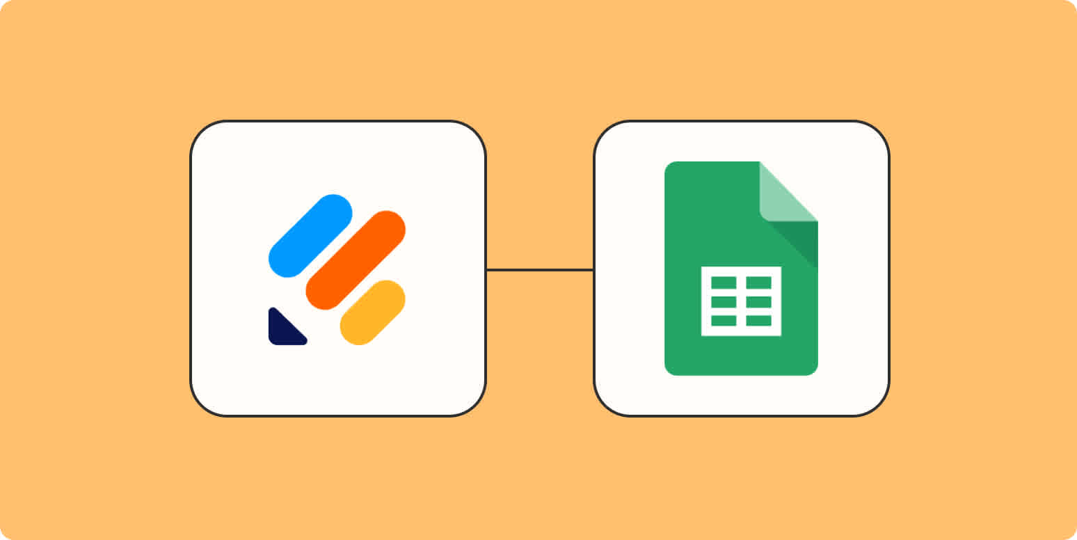 The Jotform app logo connected to the Google Sheets app logo on a yellow background.