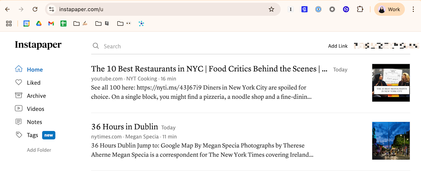 Instapaper, our pick for the best productivity extension for Chrome for saving articles to read later. 