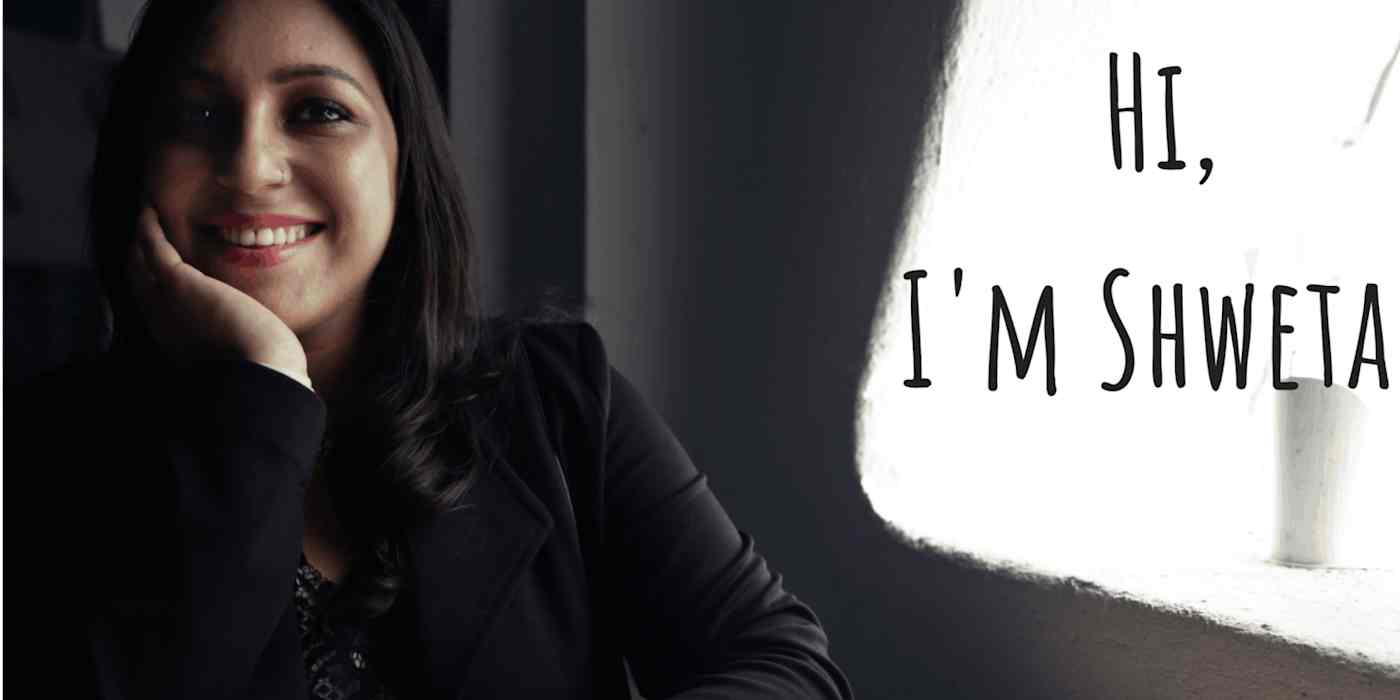 Hero image of Shweta, with the words "Hi, I'm Shweta" next to her