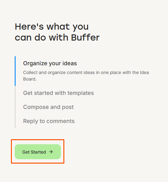 La opción de inicio en Buffer