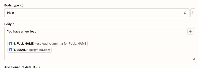 ইমেলের বডি টেক্সট পূরণ করতে আপনার ট্রিগার ধাপ থেকে ডেটা নির্বাচন করুন