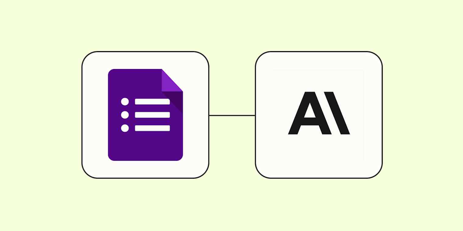 Hero image with the Google Forms app logo connected to the Claude (Anthropic) app logo on a light yellow background.