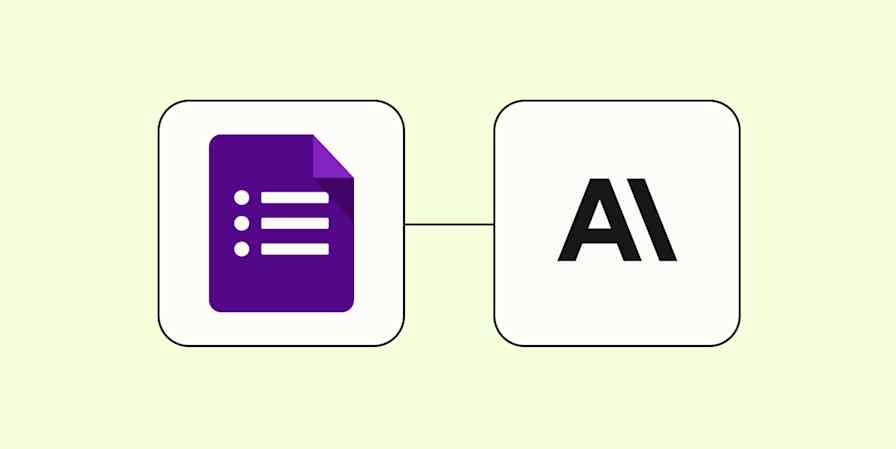 Hero image with the Google Forms app logo connected to the Claude (Anthropic) app logo on a light yellow background.