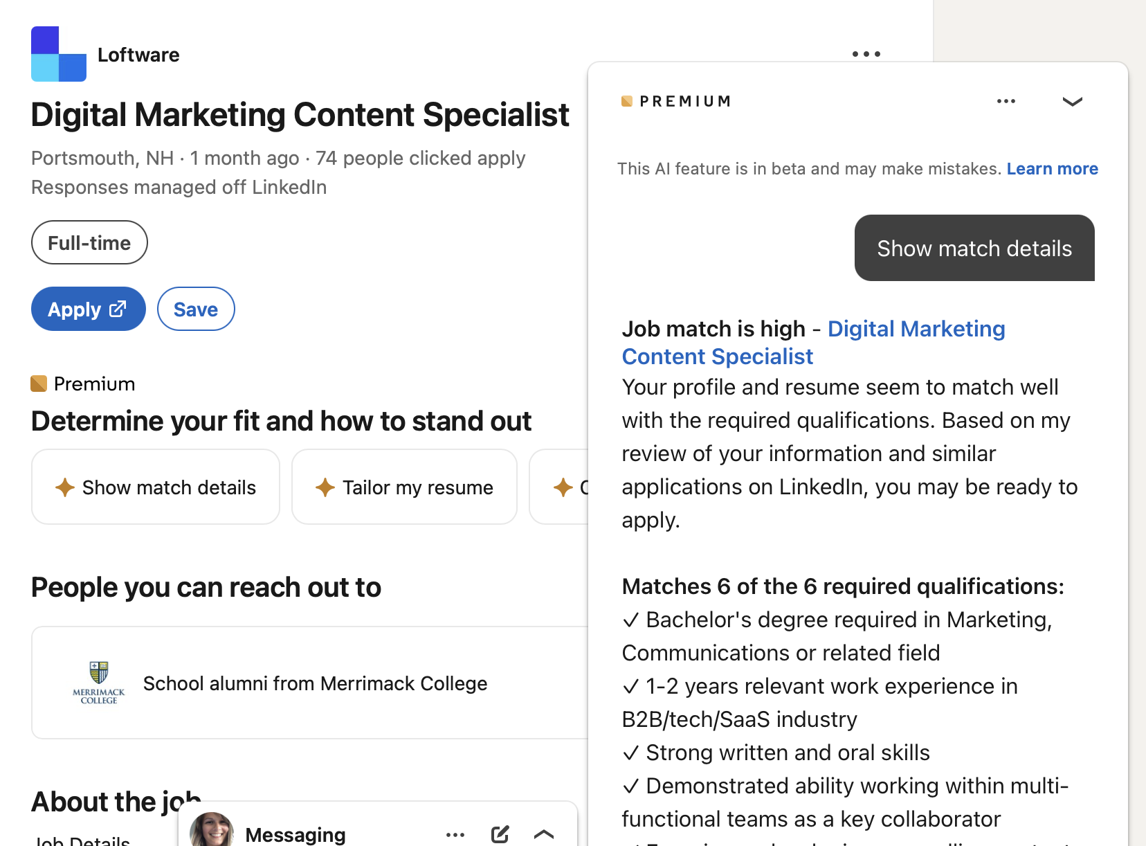 LinkedIn's AI-powered job assessment feature