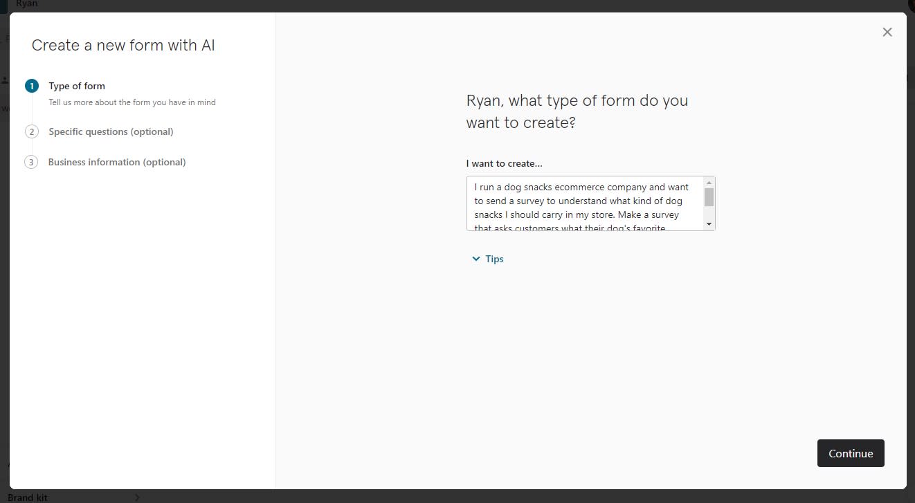 Building a form with the Typeform AI builder