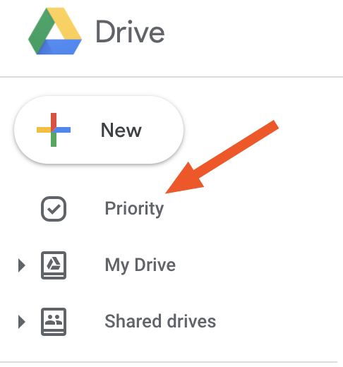 The Priority section of Google Drive in the left navigation