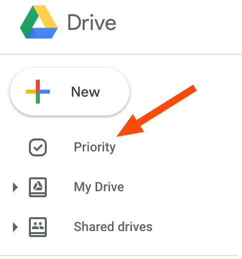 The Priority section of Google Drive in the left navigation