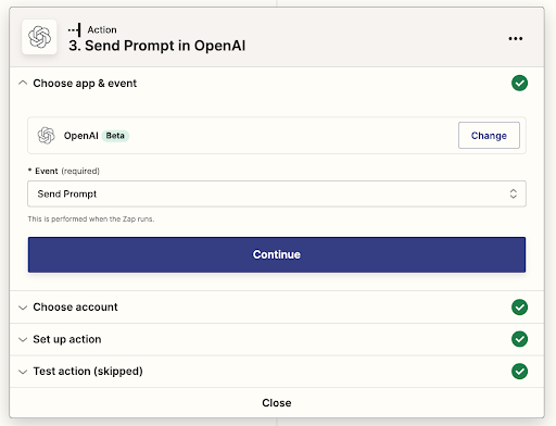 Screenshot of OpenAI action