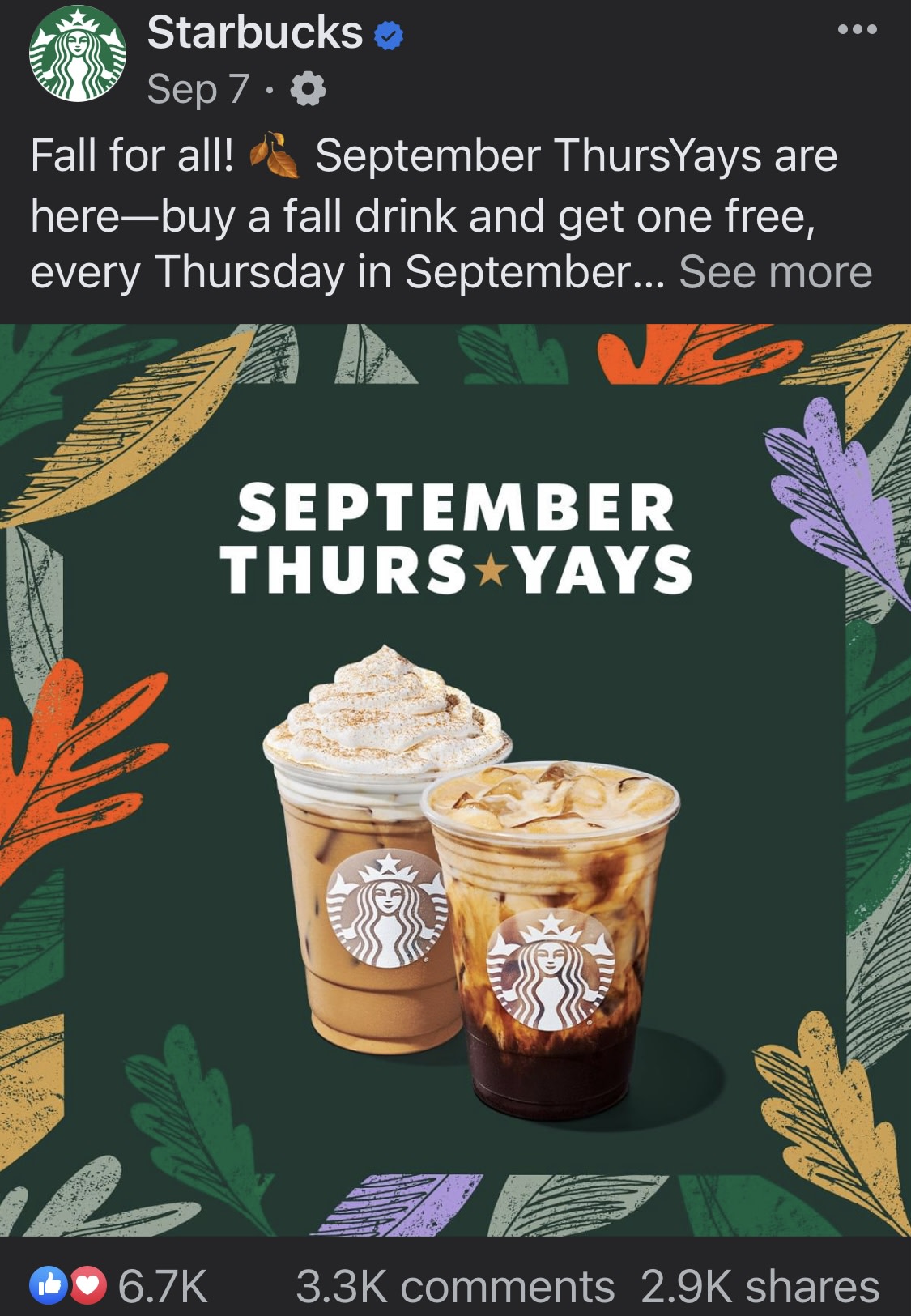 Screenshot of Starbucks September Thursyays