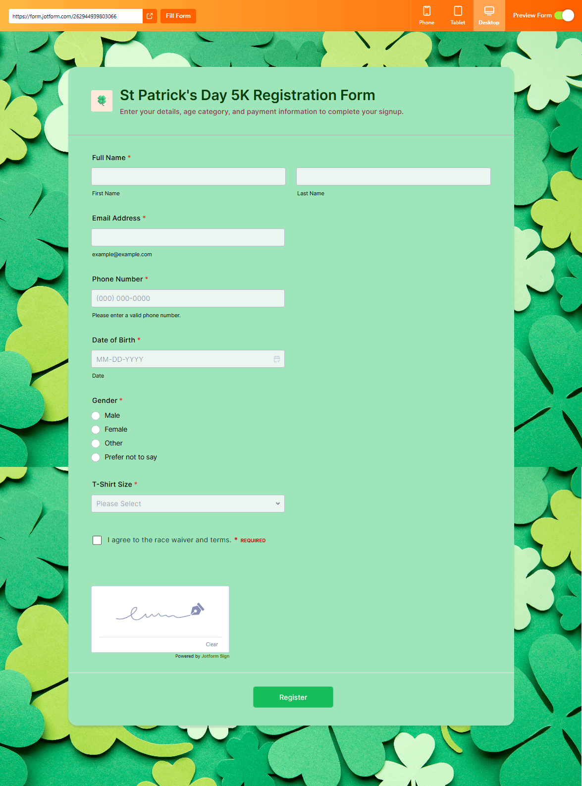 Customizing a form in Jotform
