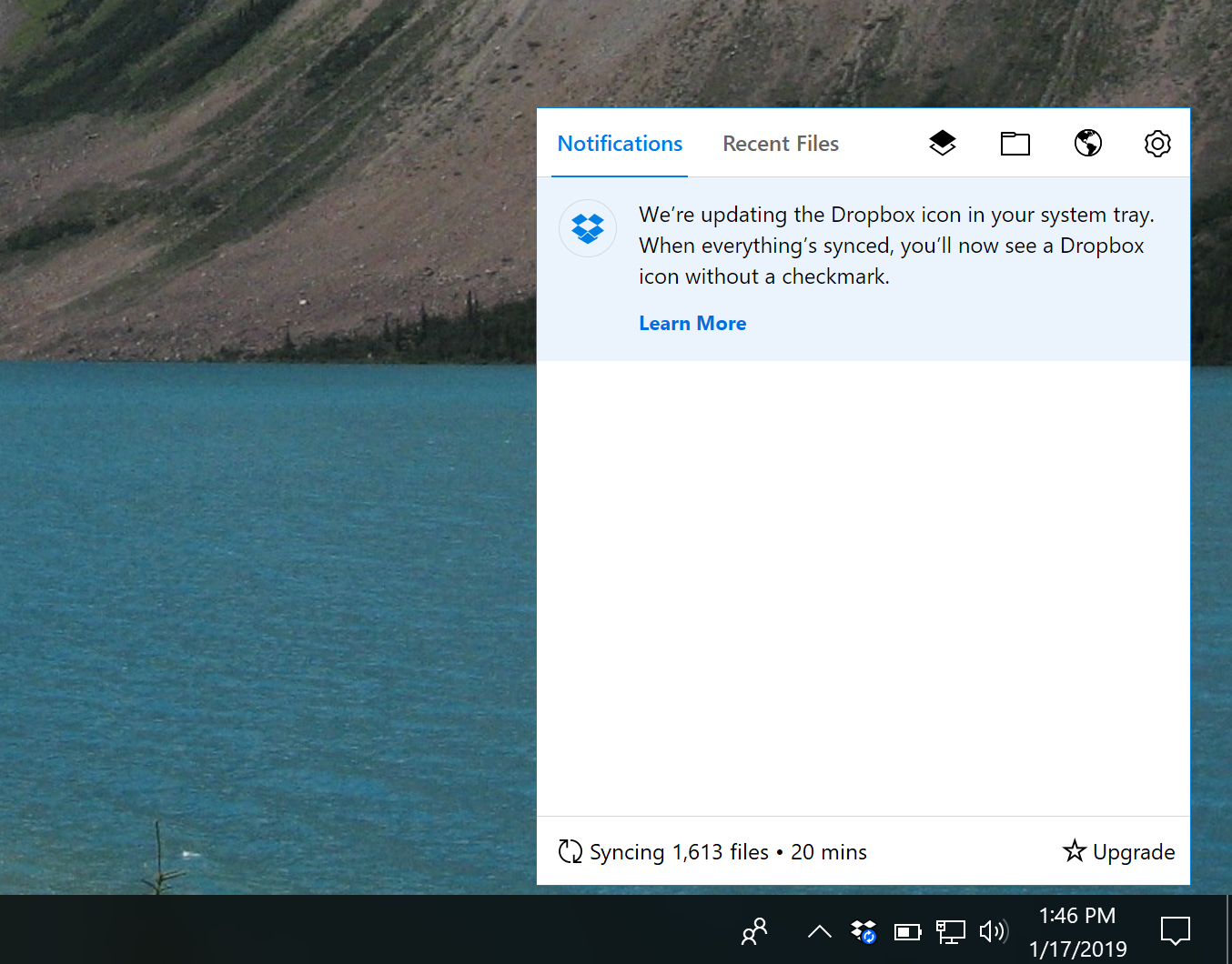 Dropbox menu bar