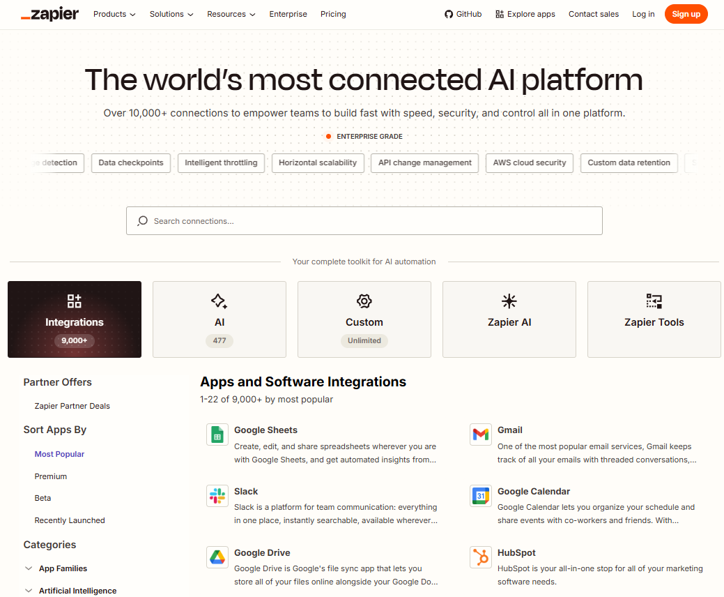 The Zapier app directory