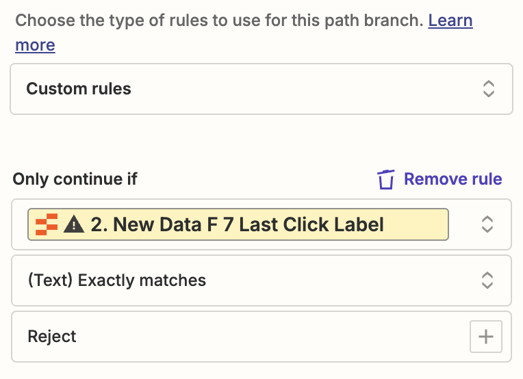 screenshot of conditions in path B