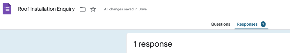 Google Forms response panel showing 1 response.