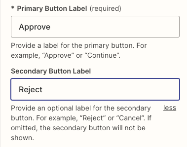 Provide a label for a secondary button, if applicable.