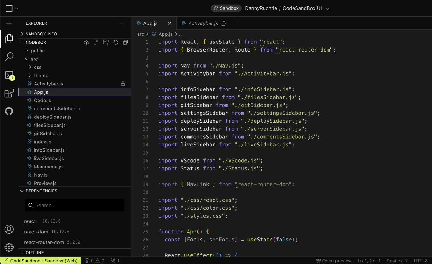 CodeSandbox, our pick for the best web-based code editor