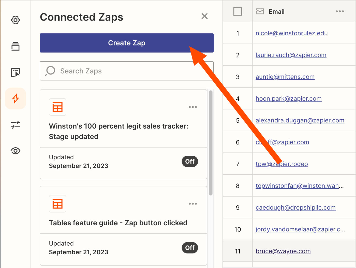 Click Create Zap from the Connected Zaps pane