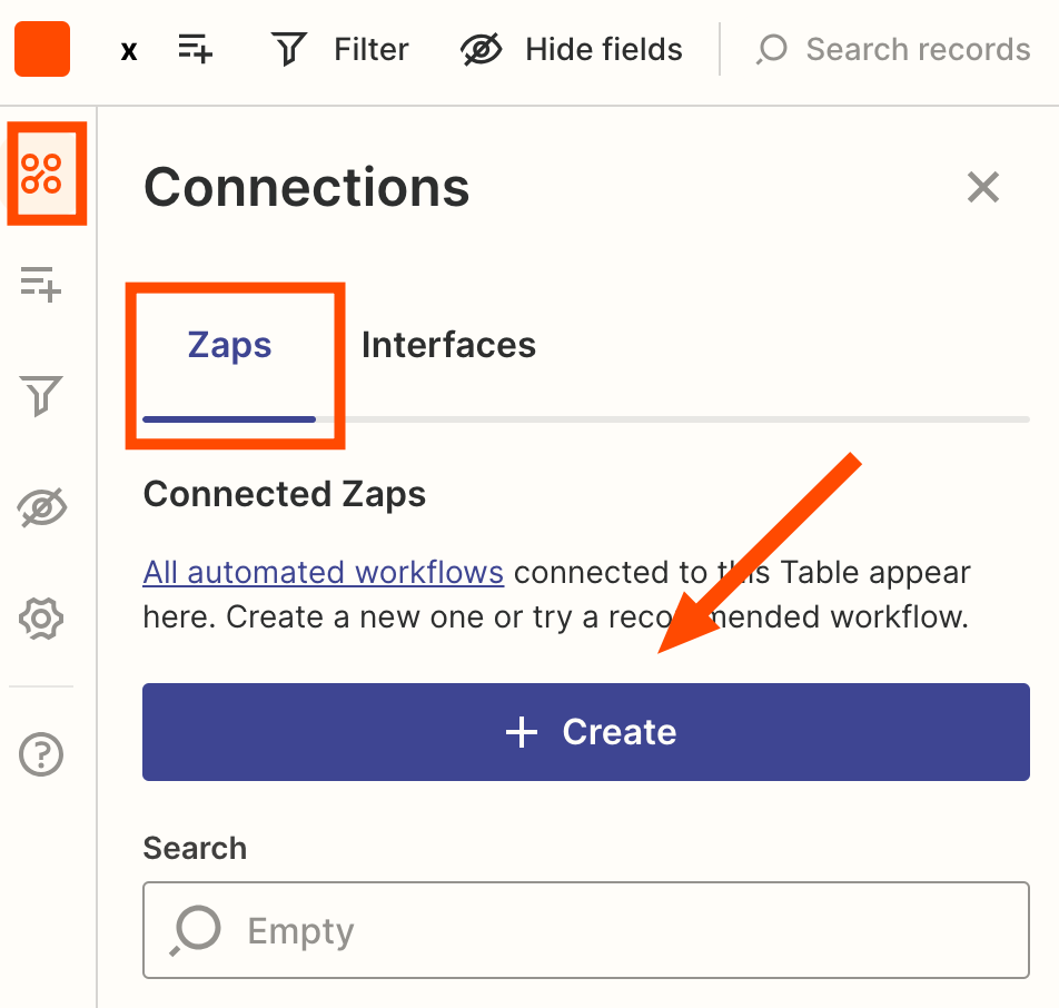 Click Create Zap from the Connected Zaps pane