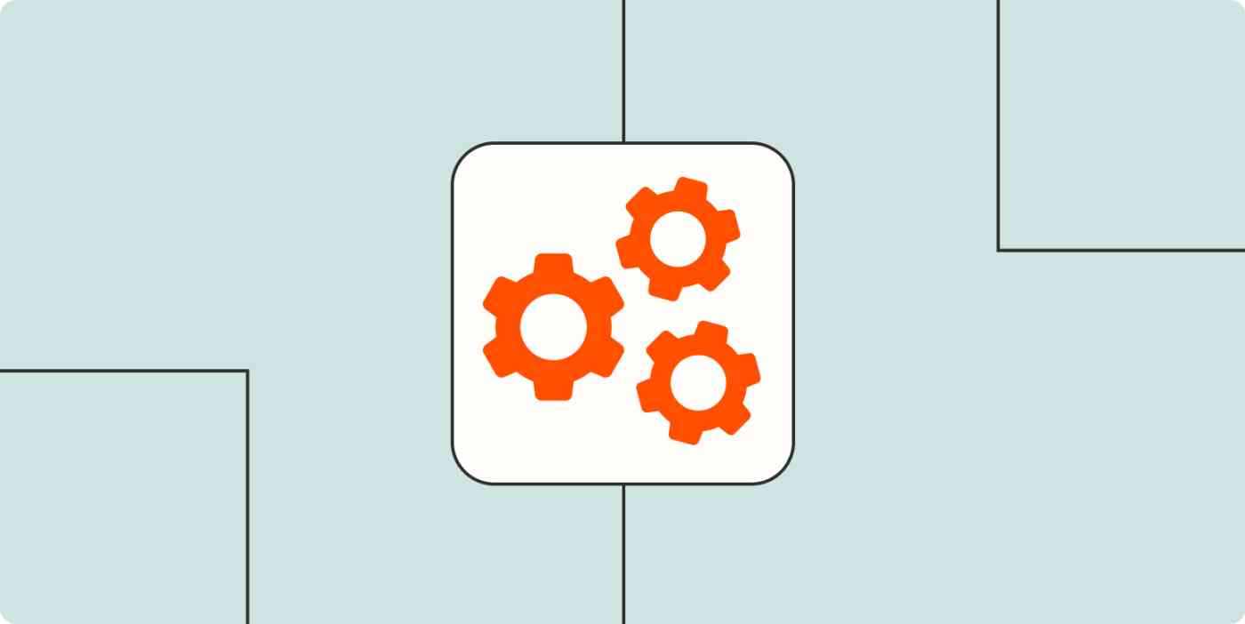 Hero image of a series of orange cogs on a light teal background.