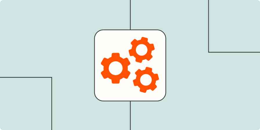 Hero image of a series of orange cogs on a light teal background.