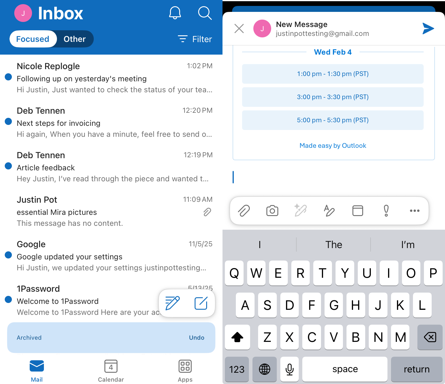 Outlook for iPhone, our pick for the best iPhone email app for a balance of simplicity and features