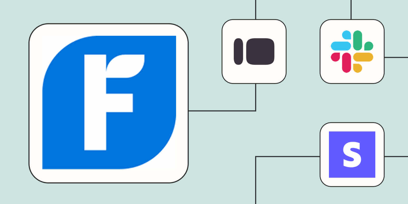 The FreshBooks logo connected to logos for Slack, Stripe, and Typeform against a lime green background