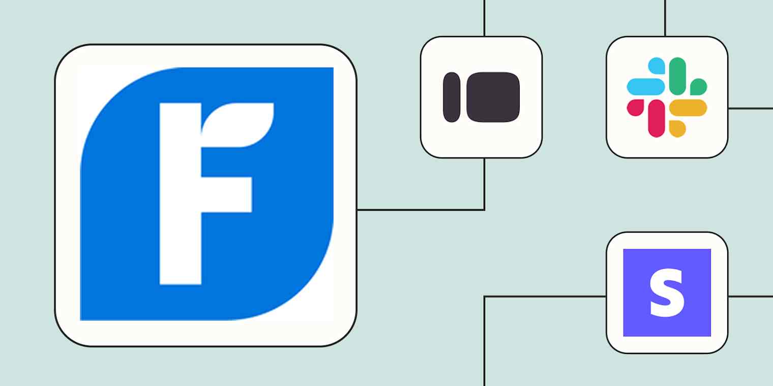 The FreshBooks logo connected to logos for Slack, Stripe, and Typeform against a lime green background