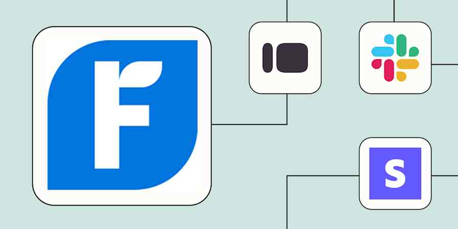 The FreshBooks logo connected to logos for Slack, Stripe, and Typeform against a lime green background