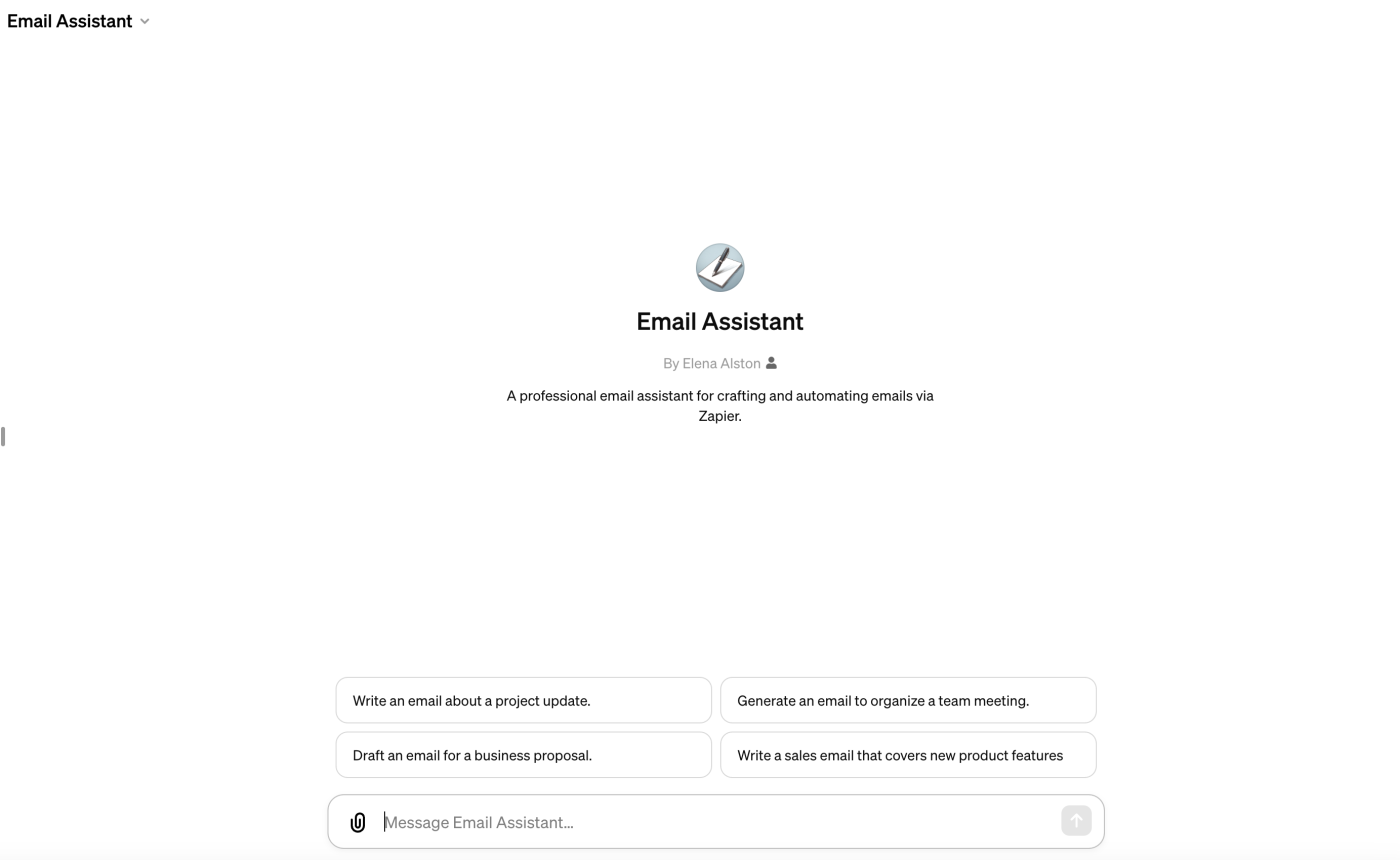 Screenshot of email assistant front end