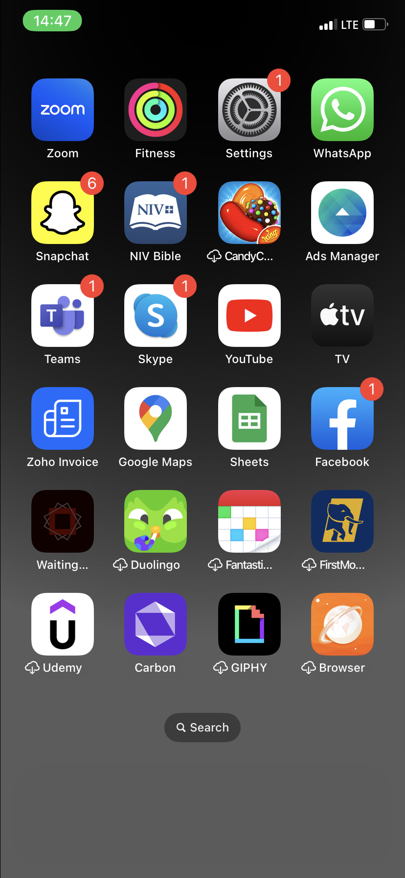 An iPhone home screen with no dock