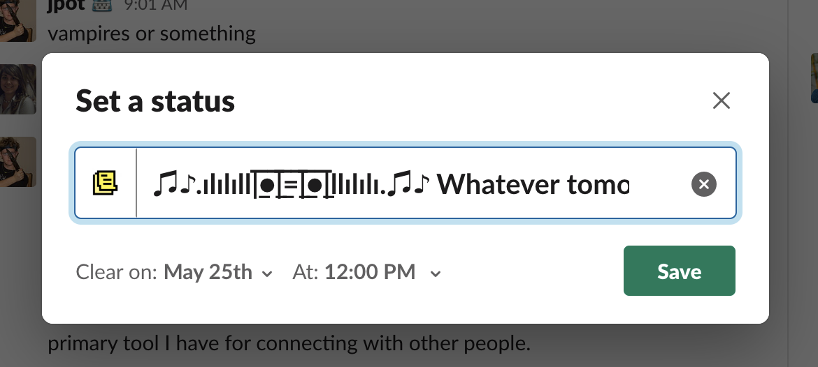 Setting a status in Slack