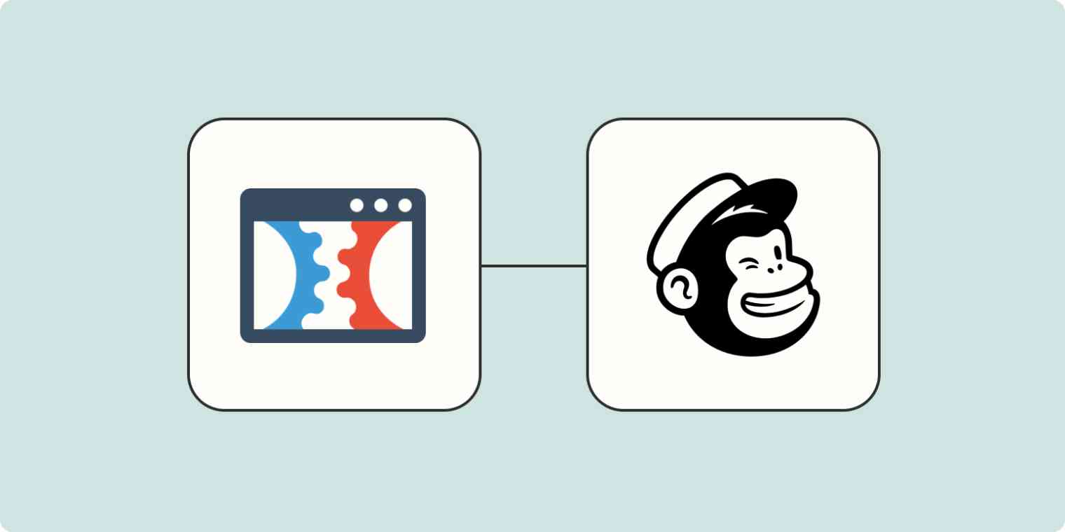 A hero image of the ClickFunnels app logo connected to the Mailchimp app logo on a light blue background.