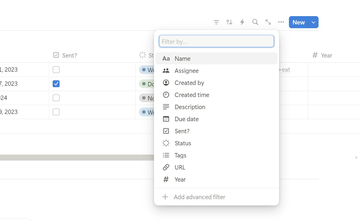 Searching inside databases in Notion