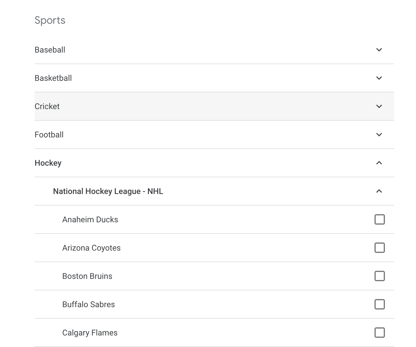 Sports schedules in Google Calendar