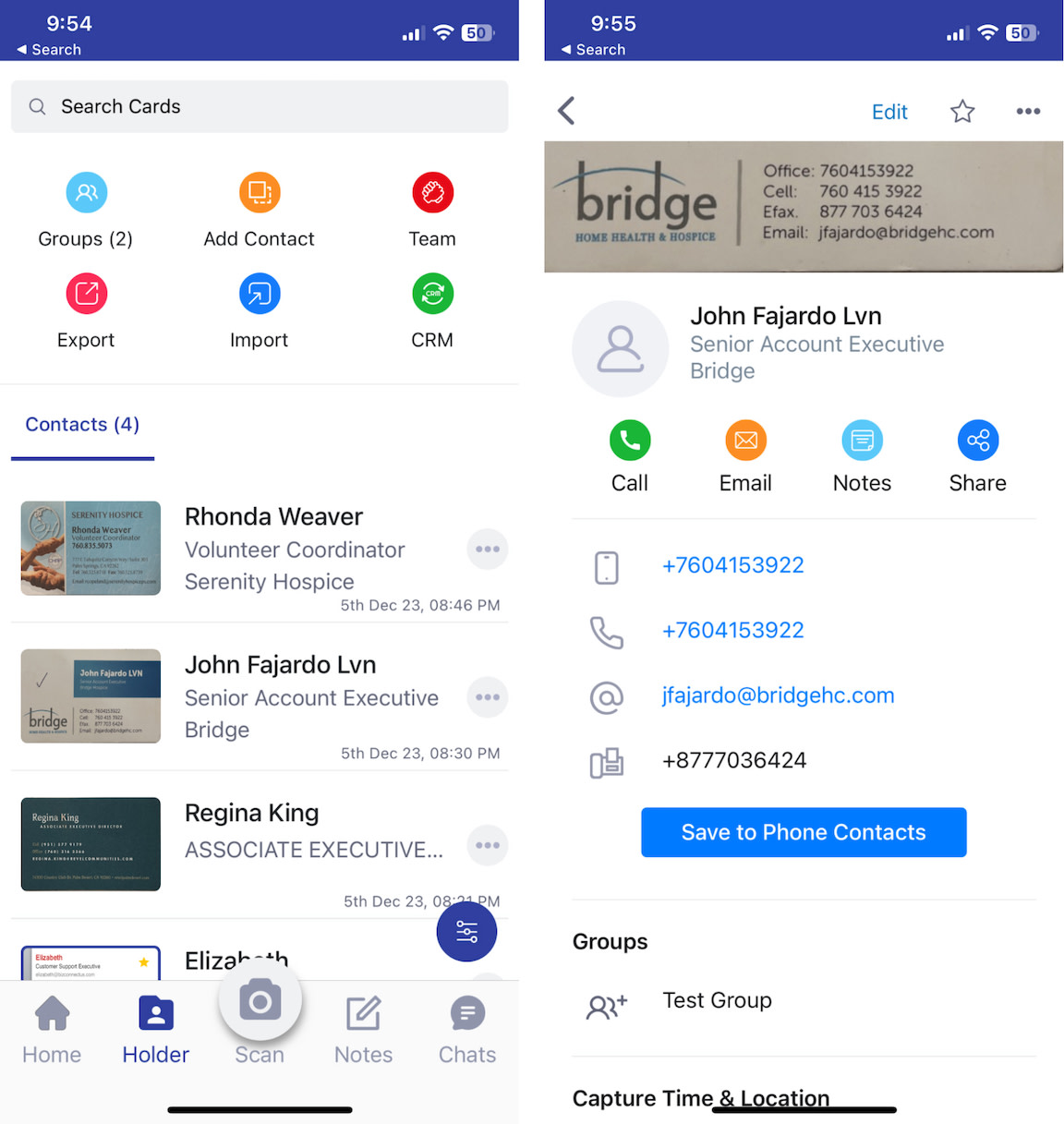 BizConnect, our pick for the most accurate business card scanner app