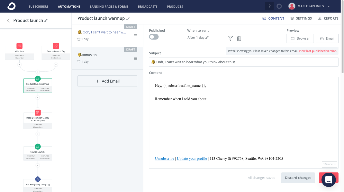 A screenshot of ConvertKit, our pick for the best drip email software for solopreneurs