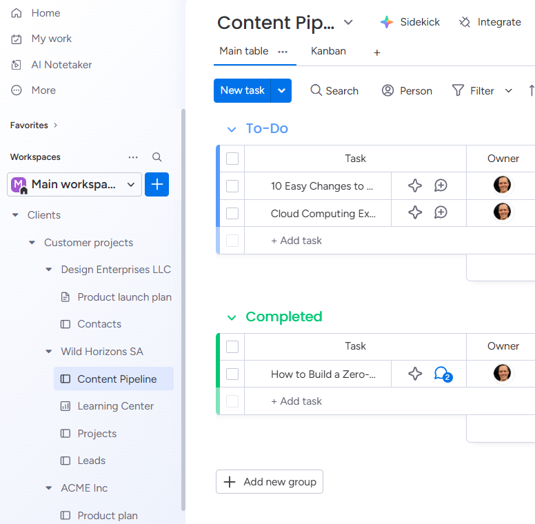 Folder organization in monday.com