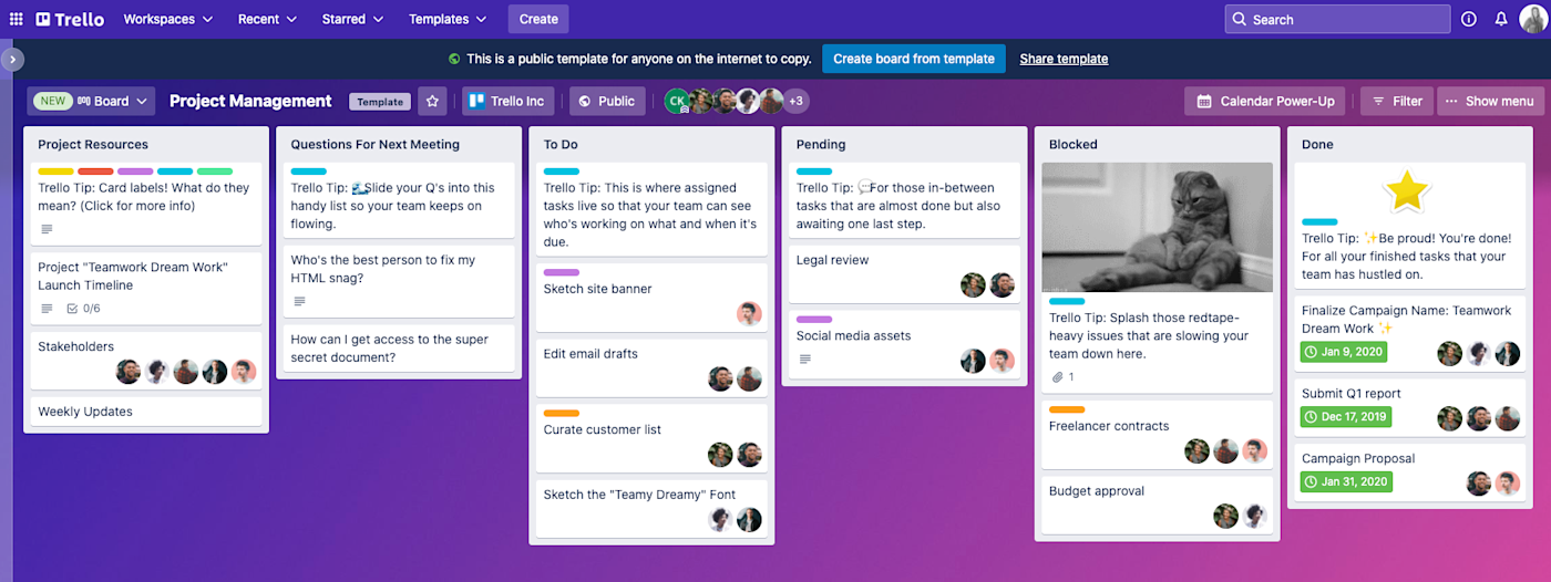 Screenshot of Trello template