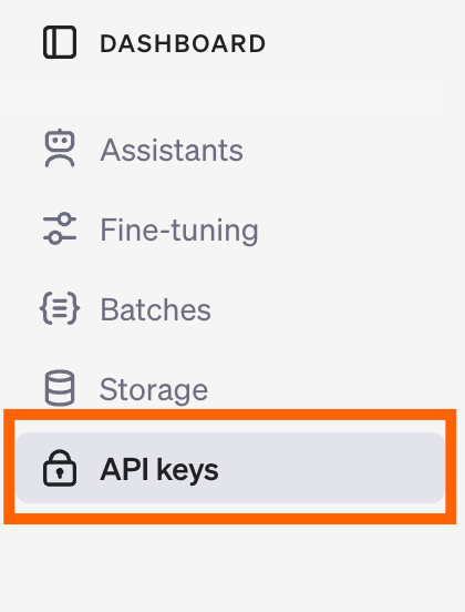 Screenshot of API keys button