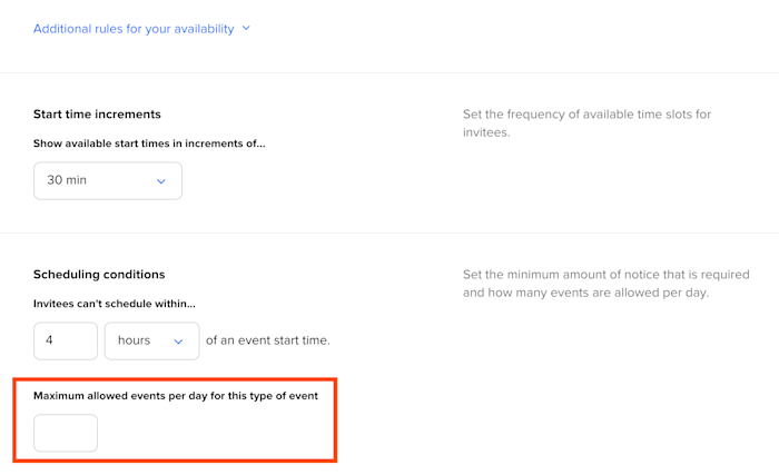 The maximum allowed events setting in Calendly