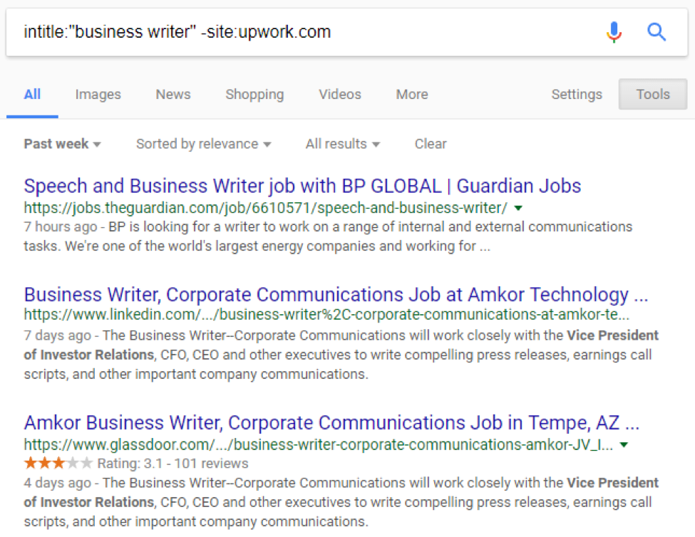 Google search for intitle: