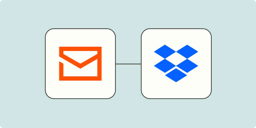 A hero image of the Email by Zapier app logo connected to the Dropbox app logo on a light blue background.