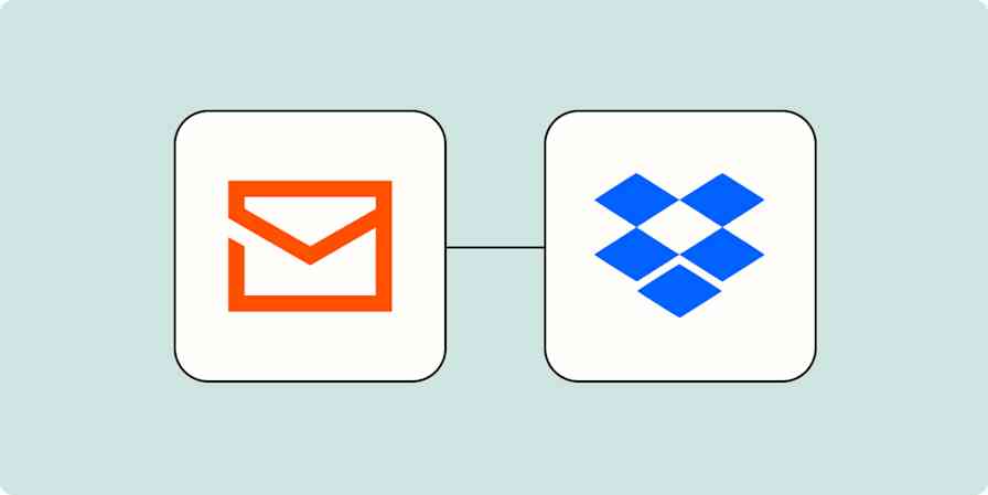 A hero image of the Email by Zapier app logo connected to the Dropbox app logo on a light blue background.