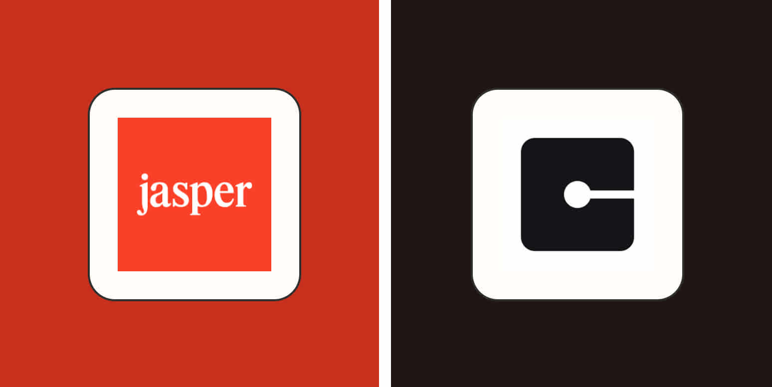 Imagen de héroe con los logotipos de Jasper y Copy.IA