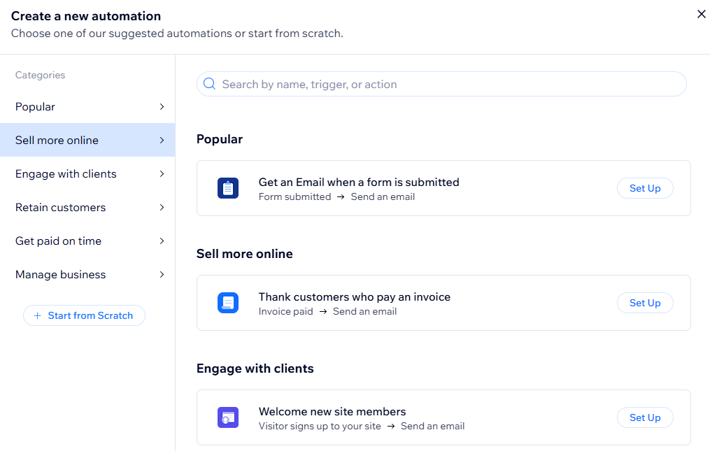 Wix automation templates