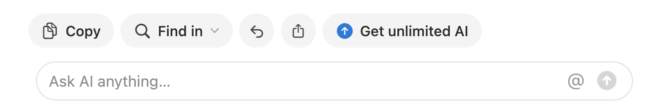 Portion of a Q&A chat in Notion. Above the message bar, there are four options for ways to interact with the AI's last response..