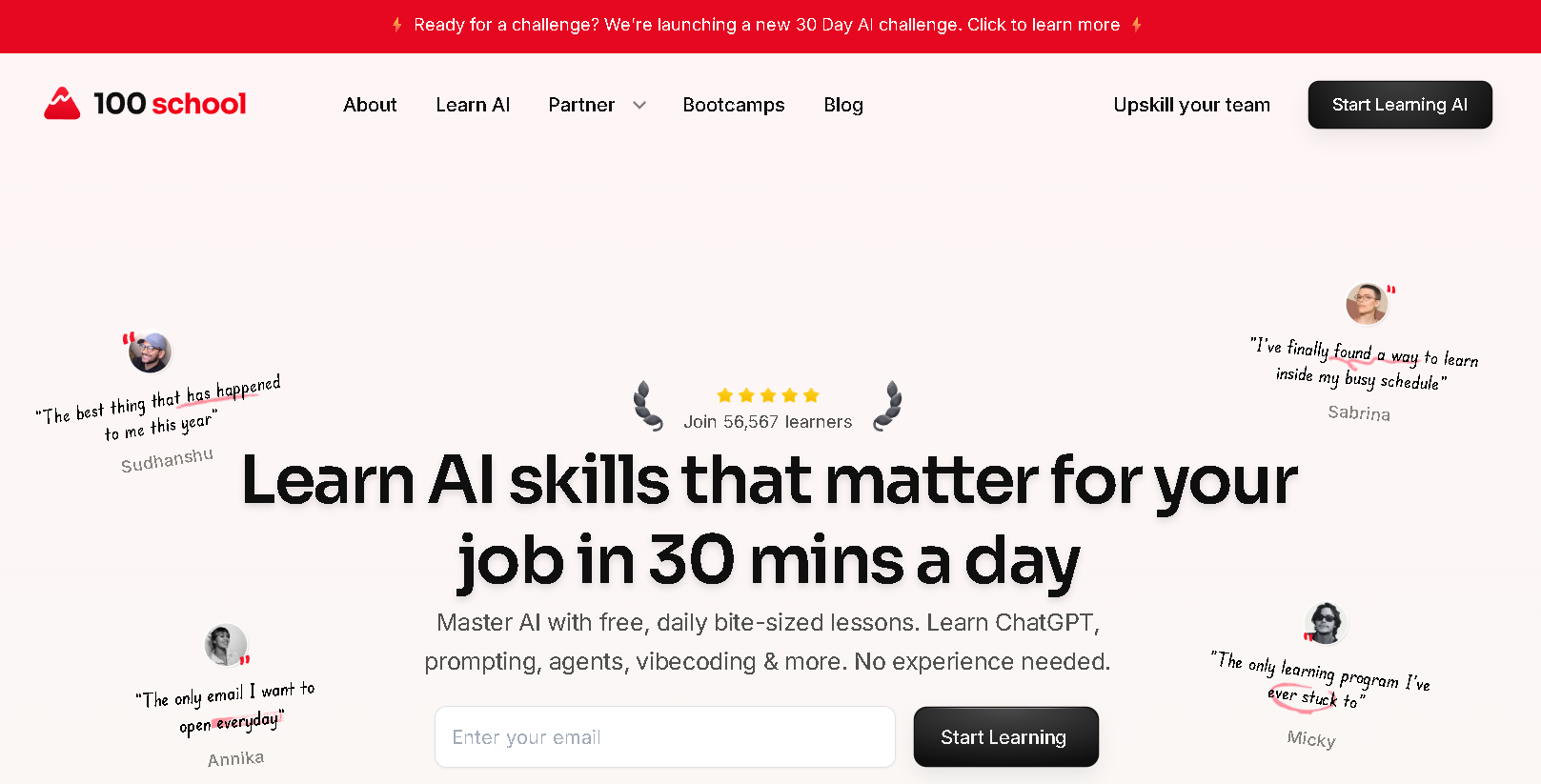 100 school, our pick for the best AI newsletter for hands-on AI skill building with daily challenges