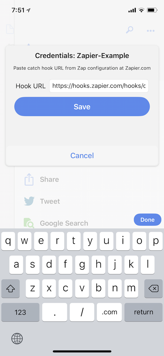 Drafts Zapier Webhooks URL