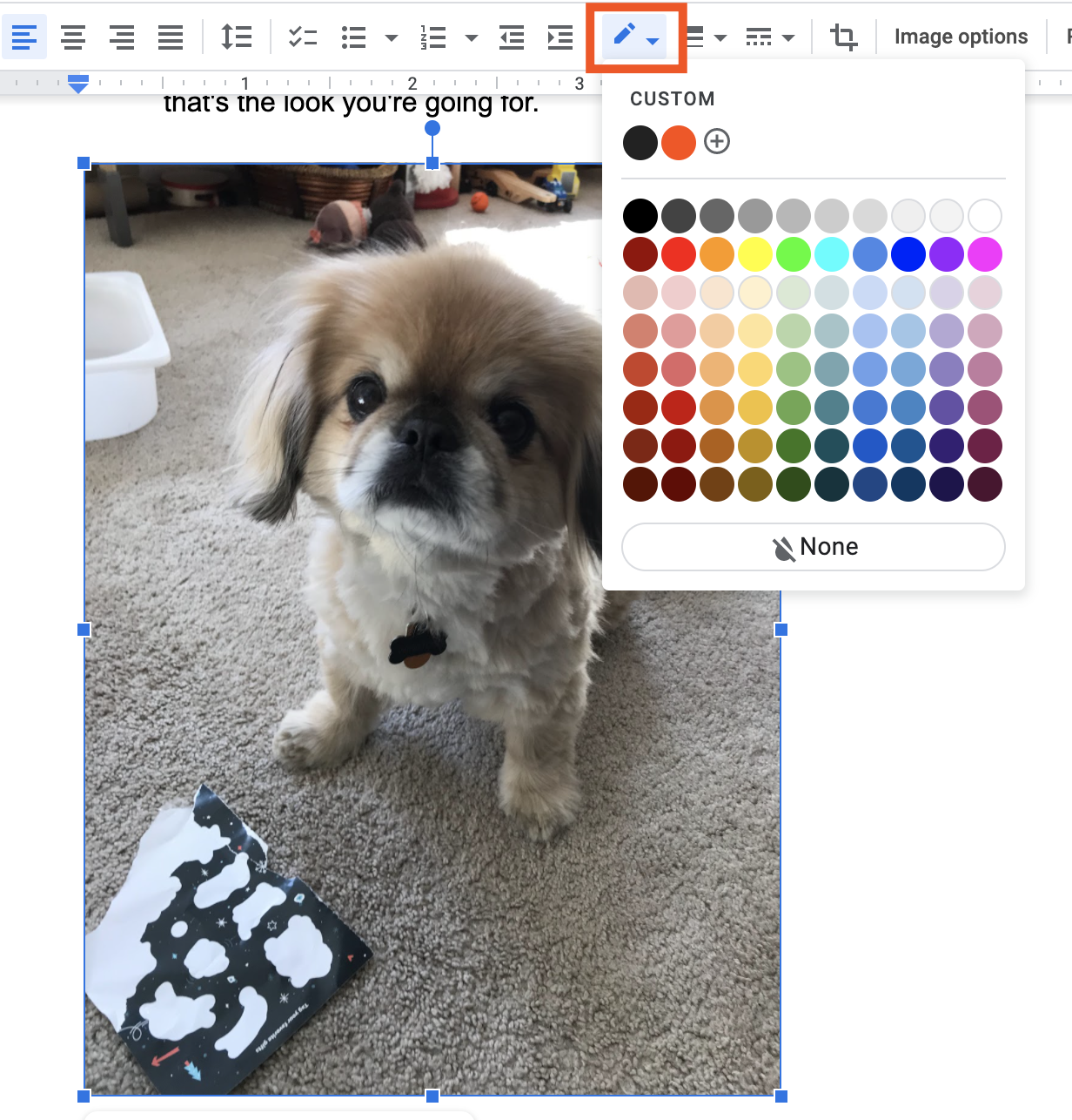 How to add an image border in Google Docs. 
