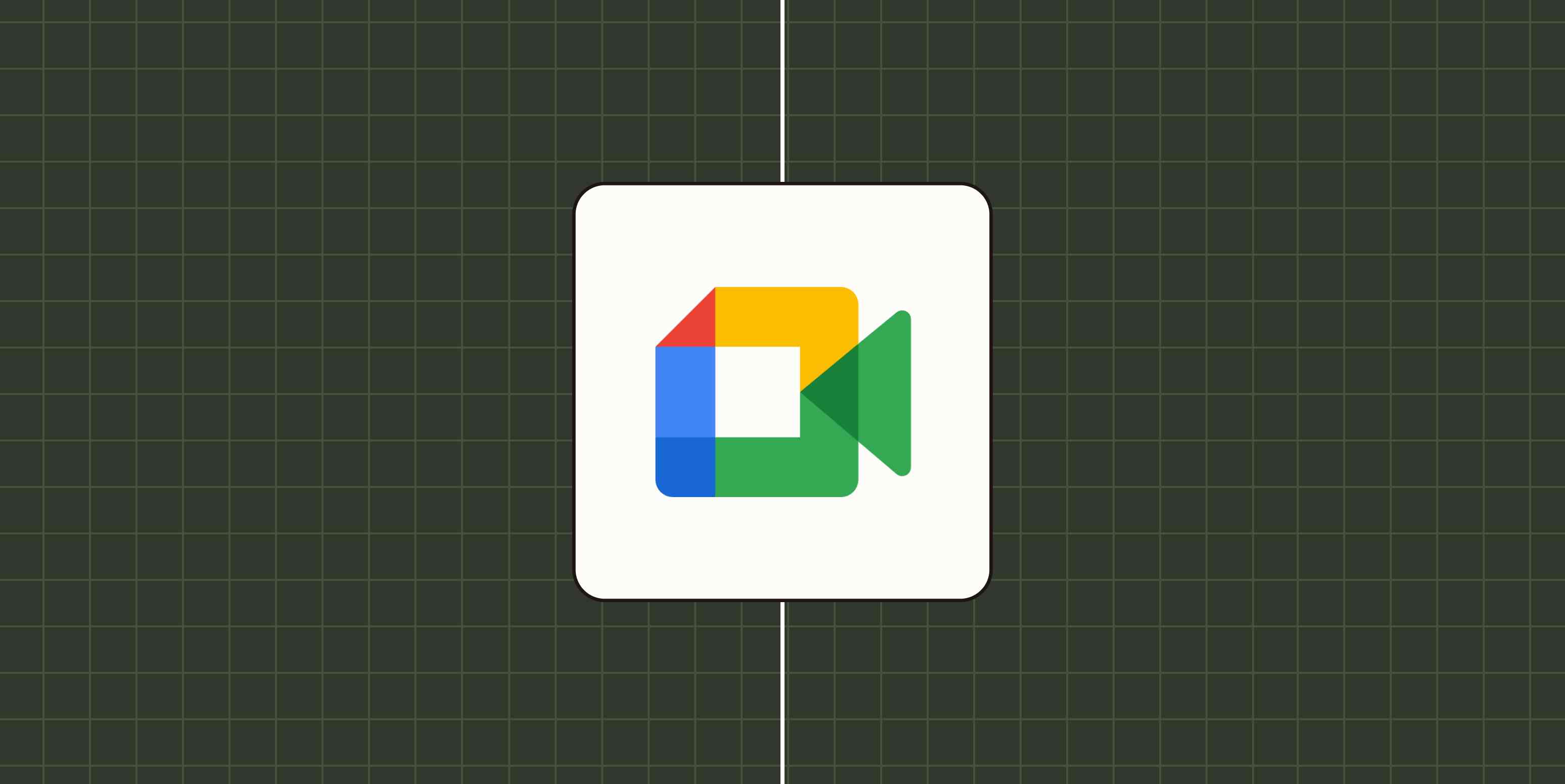 Google Meet app icon against a dark green checkered background.